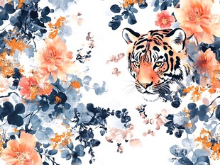 虎跃繁花间的东方意象