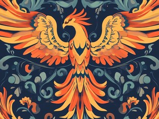 凤凰展翅华丽花纹图案