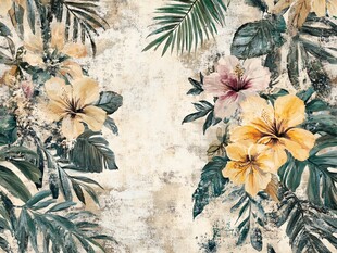 热带花卉复古风墙纸图案