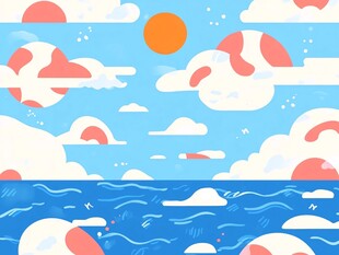 夏日云海下的蓝色海洋