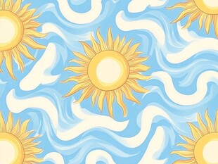 夏日阳光海浪无缝图案