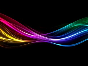 绚丽彩色光带舞动于黑幕