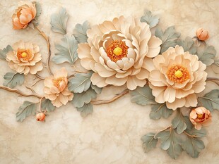 立体浮雕风盛开的唯美牡丹