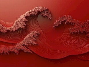 红色立体海浪艺术图案