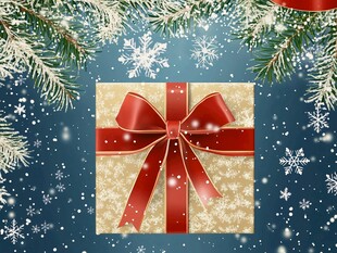 圣诞礼物置于雪花松枝间