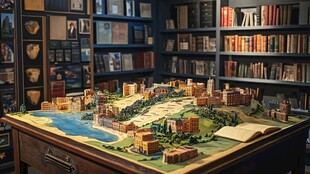 复古书房中的城市模型景观