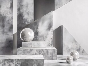 几何大理石场景中的球体