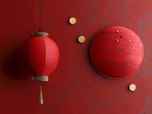 红灯笼与圆物装饰墙面