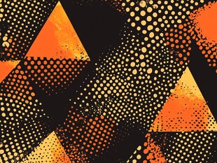 橙黑几何波点抽象图案
