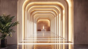 梦幻灯光打造的时尚走廊