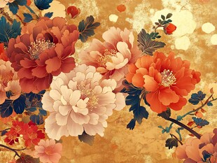 国色牡丹花卉古风插画