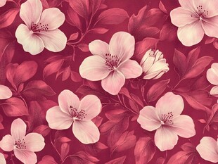 深红底粉色花卉图案背景
