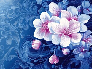 蓝底梦幻花卉图案设计