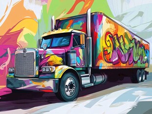 色彩斑斓的涂鸦大卡车