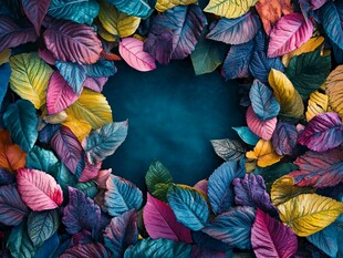 多彩叶片环绕的梦幻画面