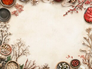 中式食材花卉环绕装饰图