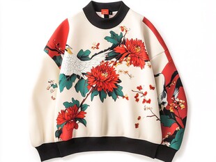 中式花鸟印花时尚卫衣