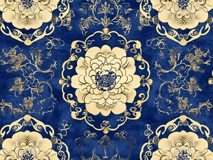 蓝底金花中式传统花纹图案