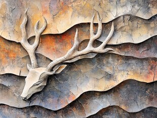 鹿头浮雕艺术装饰墙面