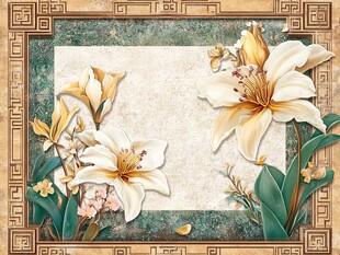 中式边框百合花装饰图案