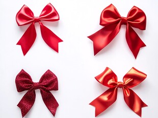 四枚精美红色蝴蝶结展示