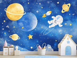 梦幻太空主题儿童房墙面