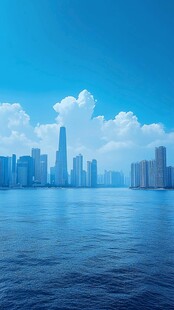 城市天际线与辽阔水域景观