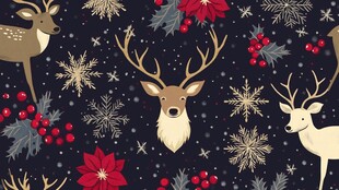 圣诞麋鹿雪花花卉图案