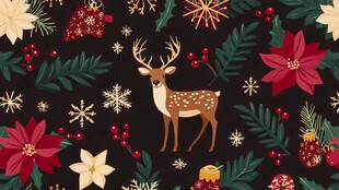 圣诞麋鹿花卉装饰图案