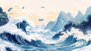 海浪翻涌间的山海飞鸟景