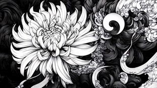 黑白菊花海浪艺术图案