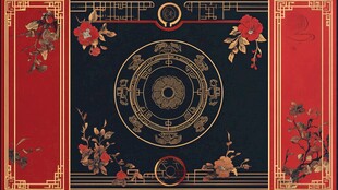 中式传统罗盘花卉装饰图