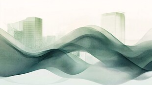 水墨风格城市波浪背景图