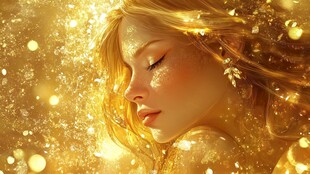 梦幻金发女子沐浴金色光芒
