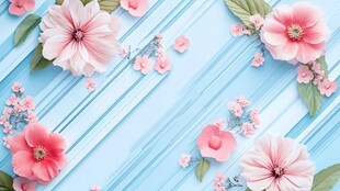 淡蓝背景上的柔美粉色花卉