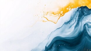 蓝黄墨韵交融抽象艺术图