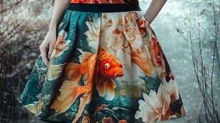 金鱼花卉印花裙展示