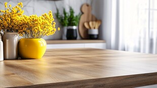 温馨厨房中的黄色花卉摆件