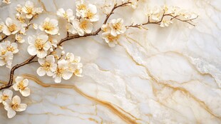 玉兰花枝衬于大理石背景