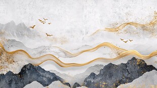 金韵山水间飞鸟舞画卷