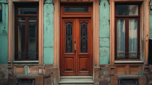 复古风格的双开木门建筑