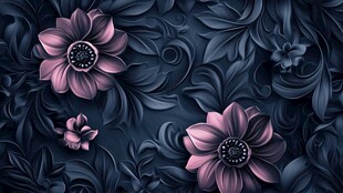 深蓝背景下的梦幻紫花图案