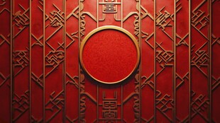 中式红金花纹背景装饰图