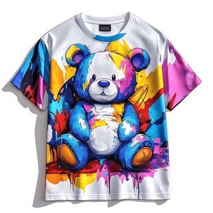 潮流涂鸦小熊印花短袖T恤