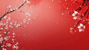 红梅映红背景春意浓