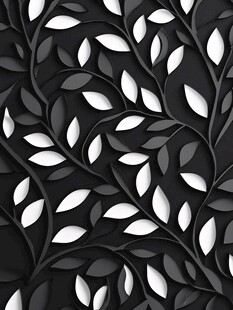 黑白树叶剪纸风纹理图案