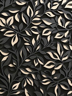 黑色叶片花纹无缝背景图