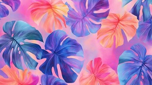 梦幻多彩龟背竹叶图案