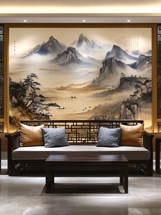 中式客厅山水壁画装饰