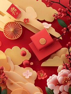 新春喜庆元素立体场景图